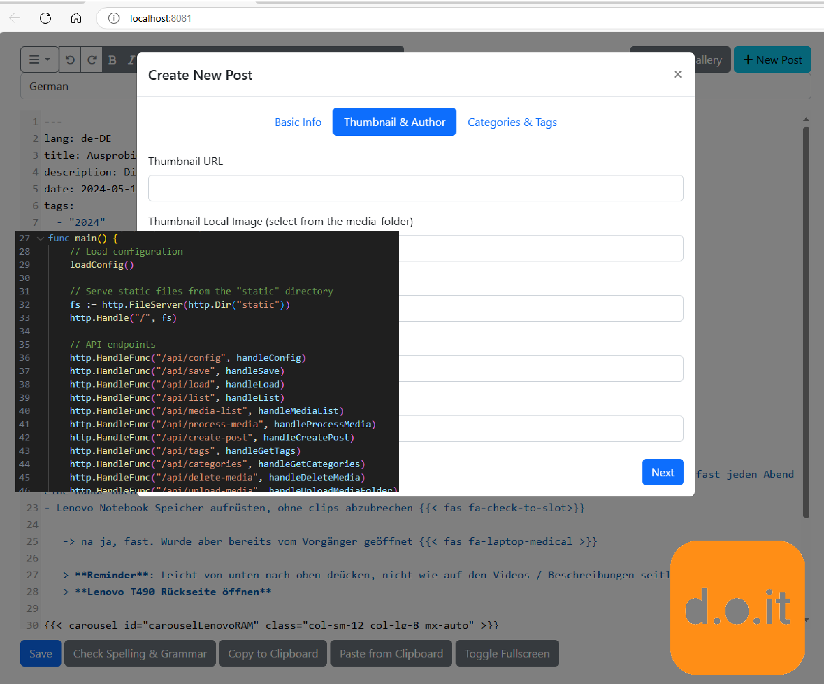 Try out: Frontend Editor for Hugo / Hinode Theme with Go